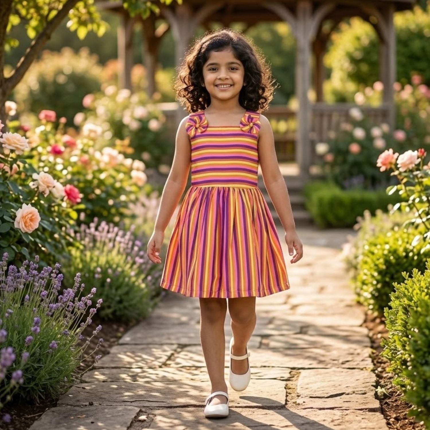 Colorful Stripe Printed Frock